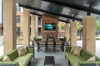 Covered pavilion with seating area